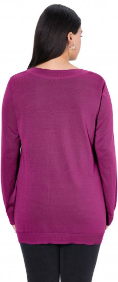 Ulla Popken Soft Fine Knit Pullover V-Neck Sweatshirt Dark Lilac - Pulovere & hanorace - 