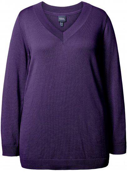Ulla Popken Soft Fine Knit Pullover V-Neck Sweatshirt Deep Violet - Pulovere & hanorace - 