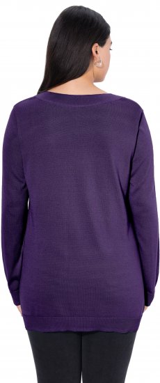 Ulla Popken Soft Fine Knit Pullover V-Neck Sweatshirt Deep Violet - Pulovere & hanorace - 