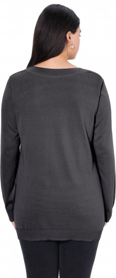 Ulla Popken Casual V-Neck Long Sleeve Sweater Charcoal Grey Melange - Pulovere & hanorace - 