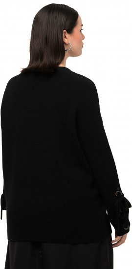 Ulla Popken Lace-Up Cuff Long Sleeve V-Neck Sweater Black - Pulovere & hanorace - 