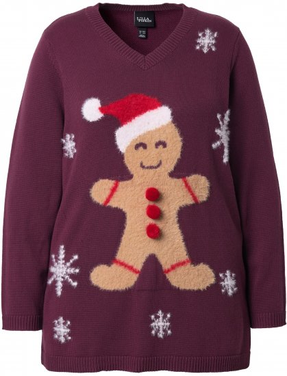 Ulla Popken Gingerbread Man Christmas Sweater Dark Wine Red - Pulovere & hanorace - 