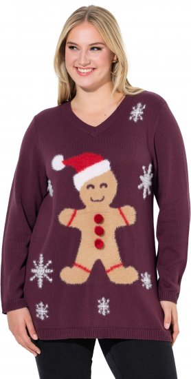 Ulla Popken Gingerbread Man Christmas Sweater Dark Wine Red - Pulovere & hanorace - 