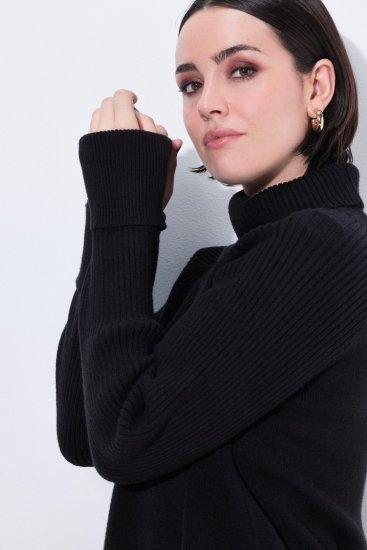 Ulla Popken Turtleneck Sweater with Ribbed Inserts Black - Pulovere & hanorace - Bluze, Hanorace & Tricotaje Comode
