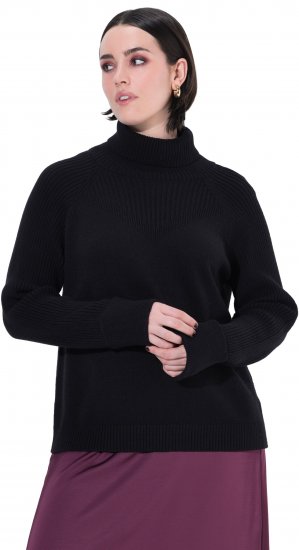 Ulla Popken Turtleneck Sweater with Ribbed Inserts Black - Pulovere & hanorace - 