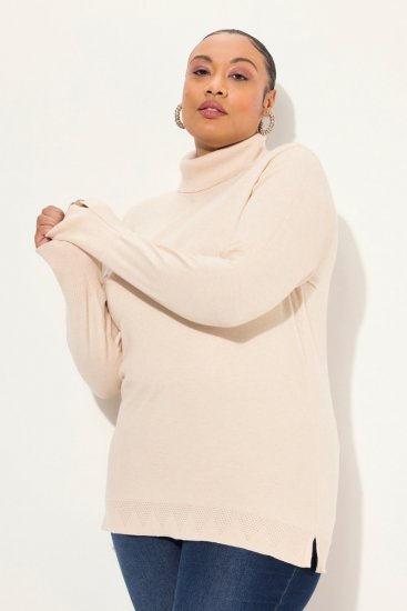 Ulla Popken Turtleneck Ribbed Trim Long Sleeve Sweater Nature Melange - Pulovere & hanorace - Bluze, Hanorace & Tricotaje Comode