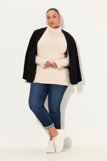 Ulla Popken Turtleneck Ribbed Trim Long Sleeve Sweater Nature Melange - Pulovere & hanorace - Bluze, Hanorace & Tricotaje Comode