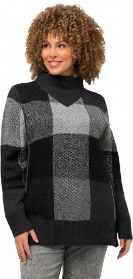Ulla Popken Grand Check Long Sleeve Sweater Charcoal Grey Melange - Pulovere & hanorace - 
