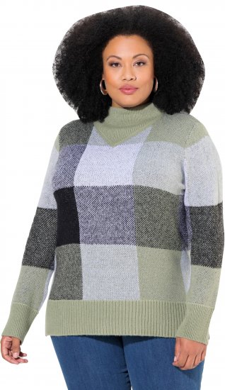 Ulla Popken Grand Check Long Sleeve Sweater Sage Green - Pulovere & hanorace - 