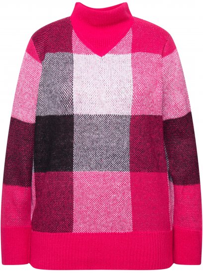 Ulla Popken Grand Check Long Sleeve Sweater Red Pink - Pulovere & hanorace - 