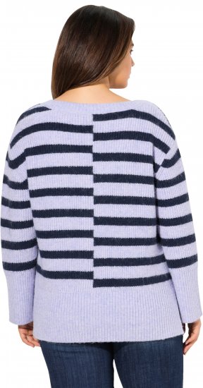 Ulla Popken Split Stripe Long Sleeve V-Neck Sweater Blue Grey - Pulovere & hanorace - 