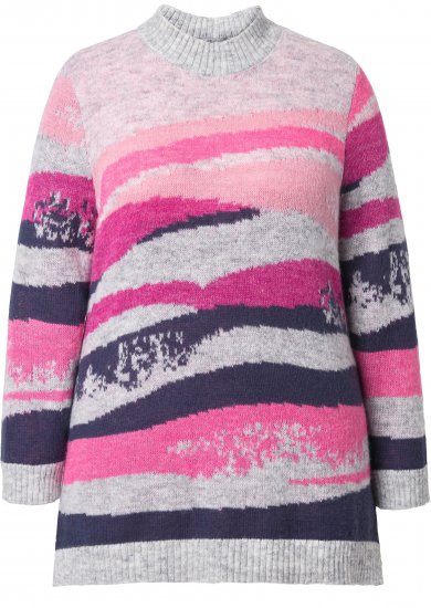Ulla Popken Landscape Stripe Sweater Light Grey Melange - Pulovere & hanorace - 
