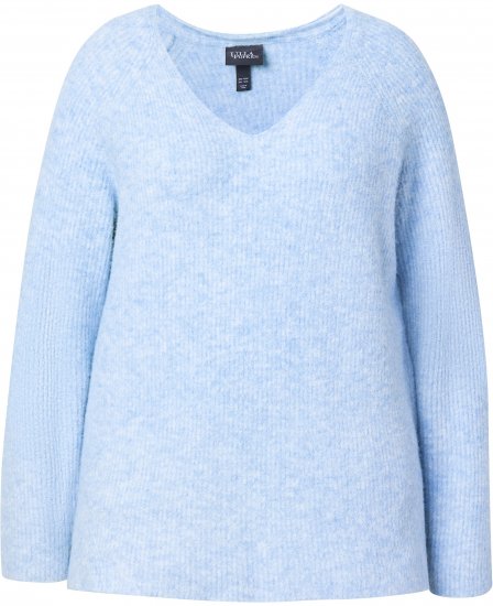 Ulla Popken Long Sleeve V-Neck Ribbed Knit Sweater Light Blue - Pulovere & hanorace - 