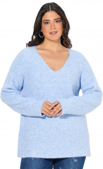 Ulla Popken Long Sleeve V-Neck Ribbed Knit Sweater Light Blue - Pulovere & hanorace - 
