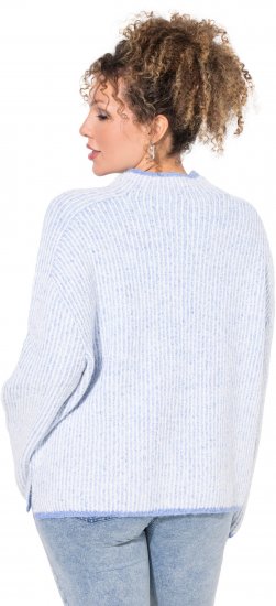 Ulla Popken Striped Wool Blend Turtleneck Sweater Sky Blue - Pulovere & hanorace - 