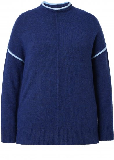 Ulla Popken Contrast Trim Long Sleeve Sweater Dark Blue - Pulovere & hanorace - 