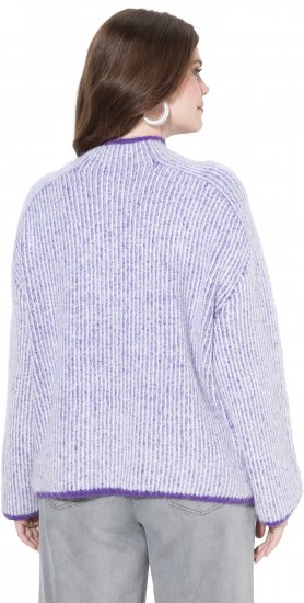 Ulla Popken Striped Knit Long Sleeve Troyer Collar Sweater Purple - Pulovere & hanorace - 