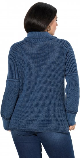 Ulla Popken Two-Tone Mixed Knit Troyer Collar Sweater Navy - Pulovere & hanorace - 