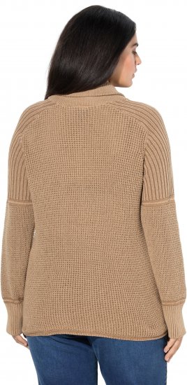 Ulla Popken Two-Tone Mixed Knit Troyer Collar Sweater Caramel - Pulovere & hanorace - 