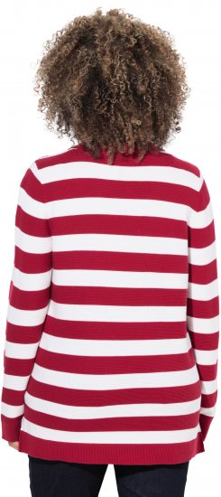 Ulla Popken Striped Polo Collar Long Sleeve Sweater Ruby Red - Pulovere & hanorace - 