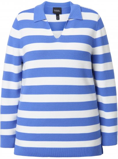 Ulla Popken Striped Polo Collar Long Sleeve Sweater Aegean Blue - Pulovere & hanorace - 