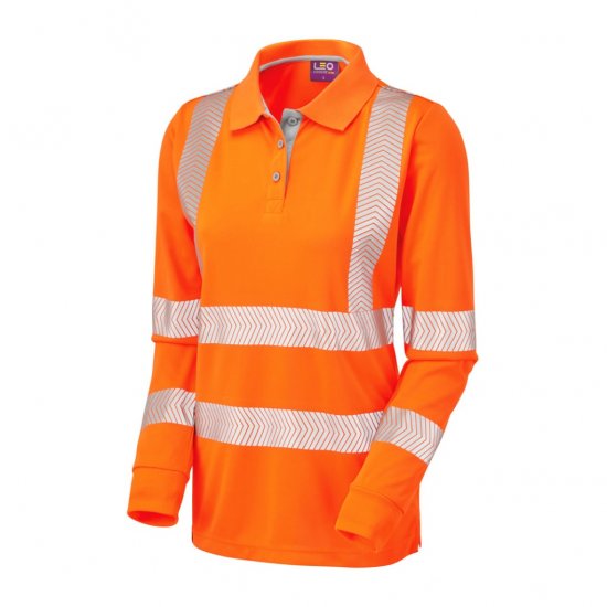 Leo Pollyfield EcoViz Performance+ Women's Sleeved Polo Shirt Orange - Haine de lucru -