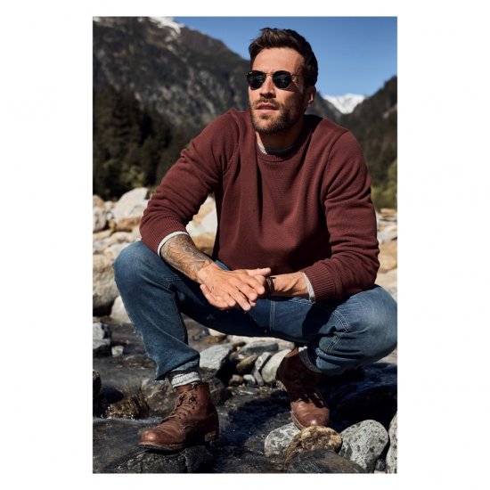 JP1880 Classic Round Neck Long Sleeve Sweater Brick Brown - Pulovere & hanorace - Pulovere & Hanorace Bărbați Mărimi Mari