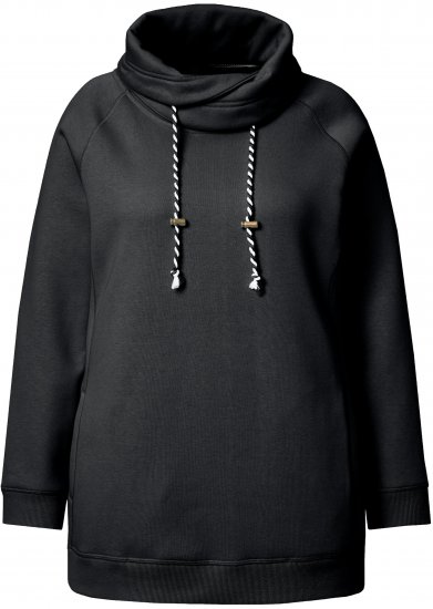 Ulla Popken Drawstring Collar Long Sleeve Sweatshirt Black - Pulovere & hanorace - 