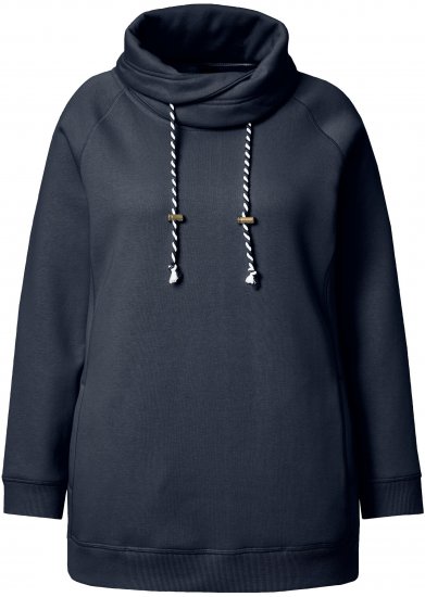 Ulla Popken Drawstring Collar Long Sleeve Sweatshirt Navy - Ulla Popken - 