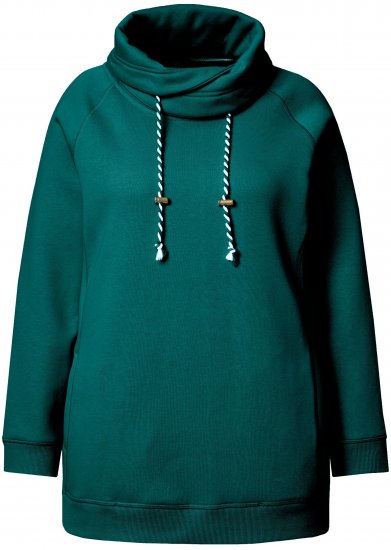 Ulla Popken Drawstring Collar Long Sleeve Sweatshirt Teal Green - Pulovere & hanorace - 