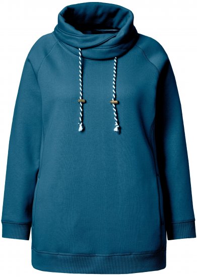 Ulla Popken Drawstring Collar Long Sleeve Sweatshirt Cerulean - Pulovere & hanorace - 