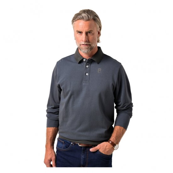 Boston Park Polo Shirt Long Sleeve Pique Grey - Tricouri polo - Tricouri Polo Bărbați Mărimi Mari