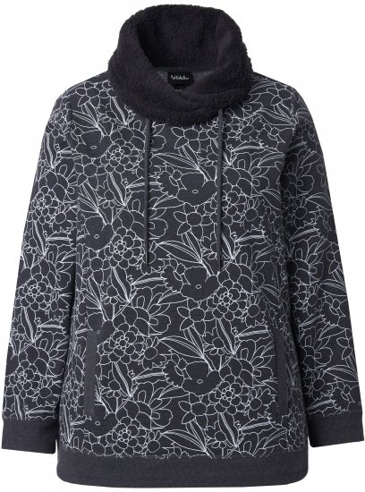Ulla Popken Teddy Collar Printed Sweatshirt Black - Pulovere & hanorace - 
