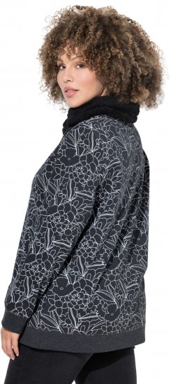 Ulla Popken Teddy Collar Printed Sweatshirt Black - Pulovere & hanorace - 