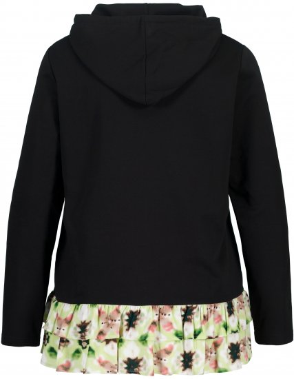 Ulla Popken Ruffle Hem A-line Fit Hooded Sweatshirt Black - Pulovere & hanorace - 