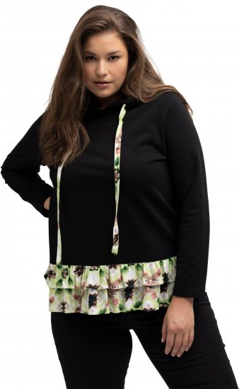 Ulla Popken Ruffle Hem A-line Fit Hooded Sweatshirt Black - Pulovere & hanorace - 