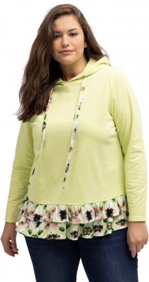 Ulla Popken Ruffle Hem A-line Fit Hooded Sweatshirt Lime Green - Pulovere & hanorace - 