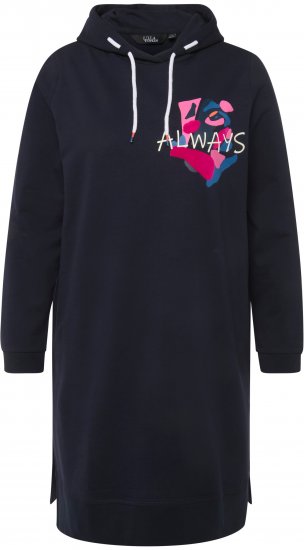 Ulla Popken Extra Long Abstract Graphic Hoodie Navy - Pulovere & hanorace - 