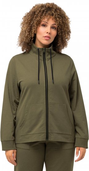 Ulla Popken Contrast Color Zip Up Sweatshirt Loden Green - Pulovere & hanorace - 