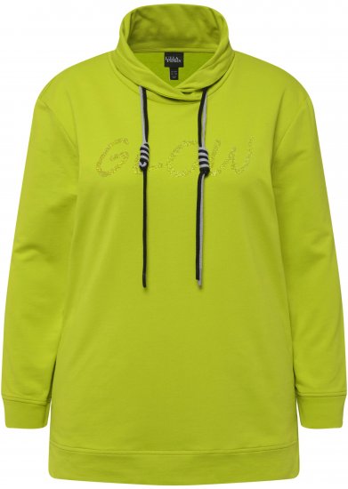 Ulla Popken GLOW Lettered Collared Sweatshirt Apple Green - Pulovere & hanorace - 