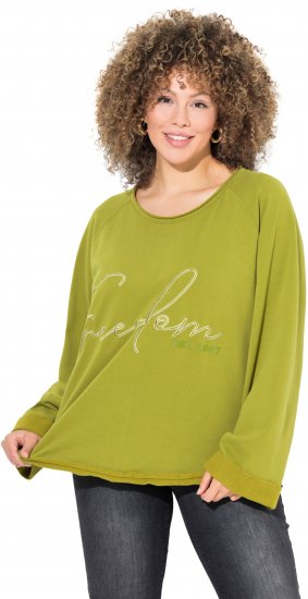 Ulla Popken Embroidered Freedom Rolled Edge Sweatshirt Avocado Green - Pulovere & hanorace - 