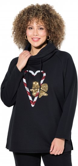 Ulla Popken Sparkling Candy Cane Graphic Sweatshirt Black - Pulovere & hanorace - 