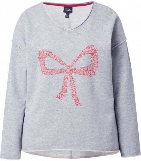 Ulla Popken Bow City Lettering Sweatshirt Light Grey Melange - Pulovere & hanorace - 