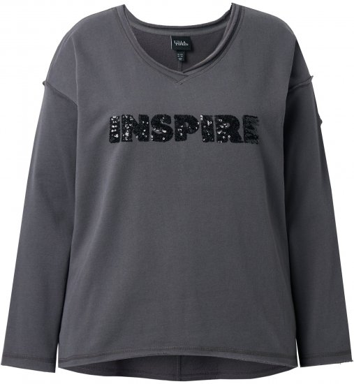 Ulla Popken Inspire Lettering V-Neck Sweatshirt Graphite Grey - Pulovere & hanorace - 