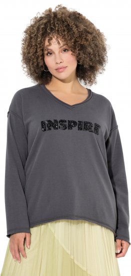 Ulla Popken Inspire Lettering V-Neck Sweatshirt Graphite Grey - Pulovere & hanorace - 