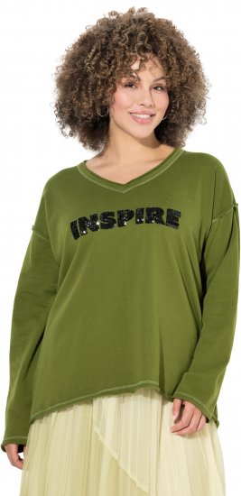 Ulla Popken Inspire Lettering V-Neck Sweatshirt Blooming Bay - Pulovere & hanorace - 