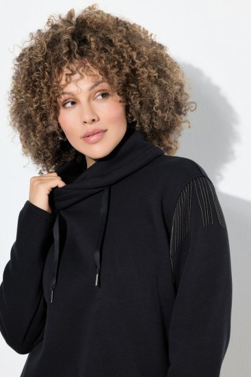 Ulla Popken Chain Fringe Smooth Fleece Sweatshirt Black - Pulovere & hanorace - Bluze, Hanorace & Tricotaje Comode