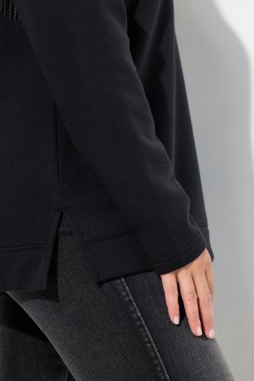 Ulla Popken Chain Fringe Smooth Fleece Sweatshirt Black - Pulovere & hanorace - Bluze, Hanorace & Tricotaje Comode