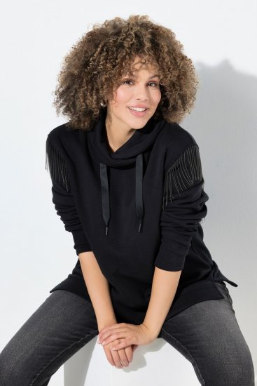 Ulla Popken Chain Fringe Smooth Fleece Sweatshirt Black - Pulovere & hanorace - Bluze, Hanorace & Tricotaje Comode