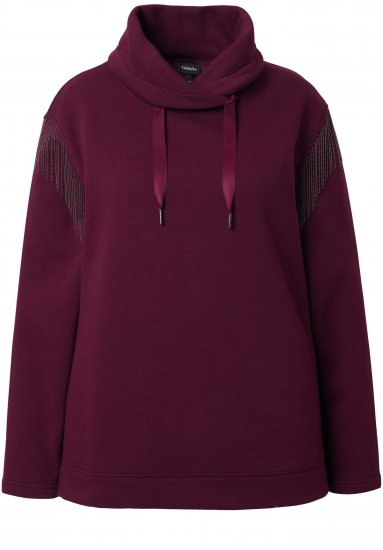 Ulla Popken Chain Fringe Smooth Fleece Sweatshirt Dark Wine Red - Pulovere & hanorace - 